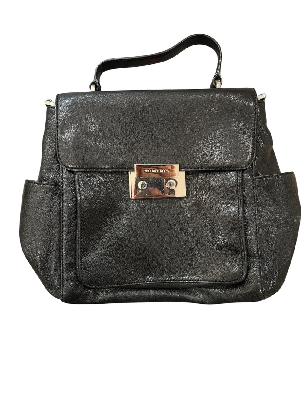 Michael Kors Vintage Black Leather Satchel with Gold-Tone Lock
